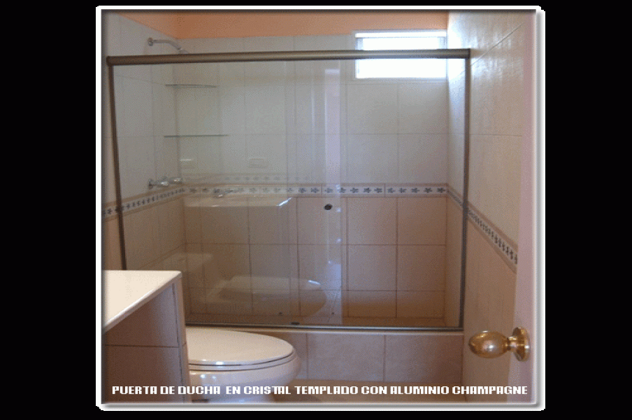 PUERTA DE DUCHA EN CRISTAL TEMPLADO CON ALUMINIO CHAMPAGNE